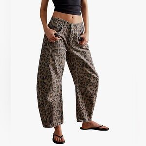 Leopard Print Barrel Jeans